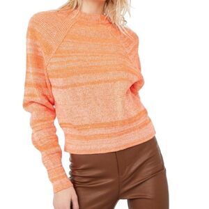 Free People Ribbed Pullover Sweater Long Sleeve Orange White Sz XL